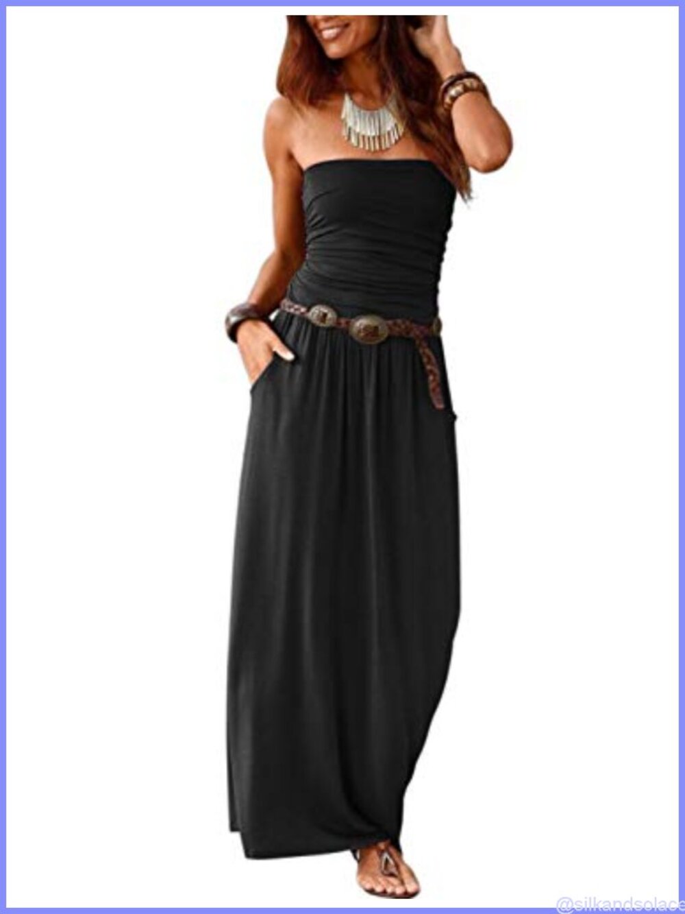 Strapless Bandeau Floral Maxi Dress with Pockets Empire Waist Summer